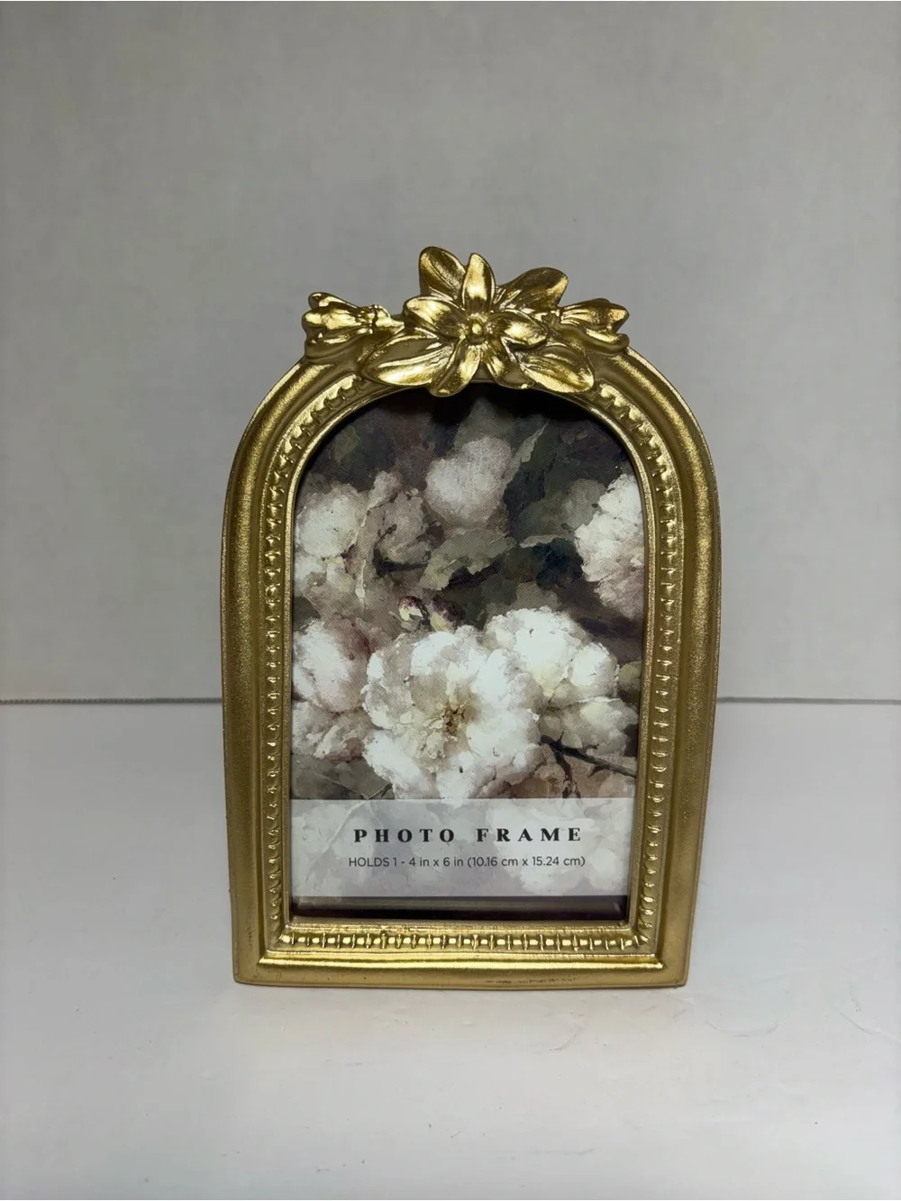 Gold Floral Arch Photo Frame - Decorative Home Accent Fits 4X6 Photo Heavy